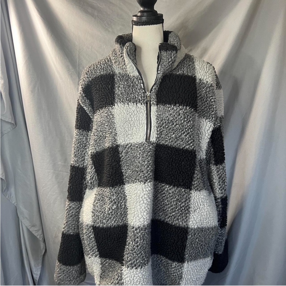 Plaid Sherpa Quarter-Zip Jacket